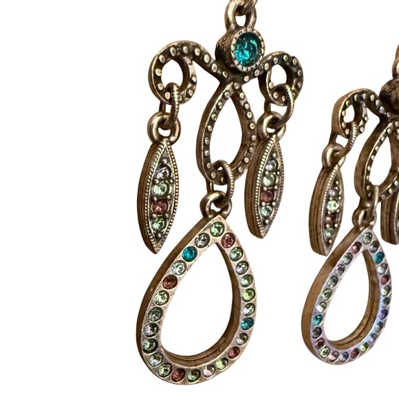 Rare Patricia Locke Geometric Crystal  Handmade Silver Toned USA Earrings - Picture 3 of 5